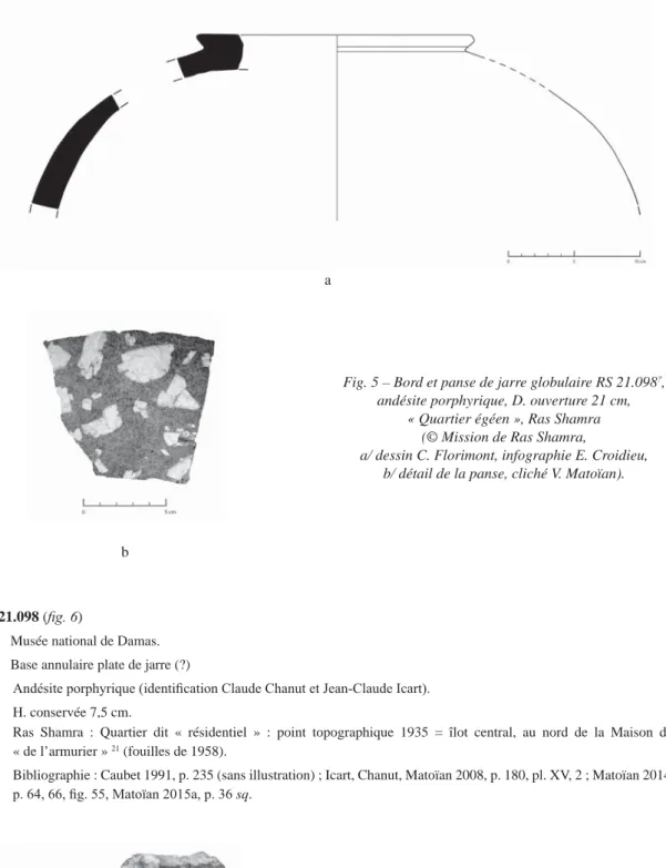 Fig. 5 – Bord et panse de jarre globulaire RS 21.098 ? ,  andésite porphyrique, D. ouverture 21 cm,  