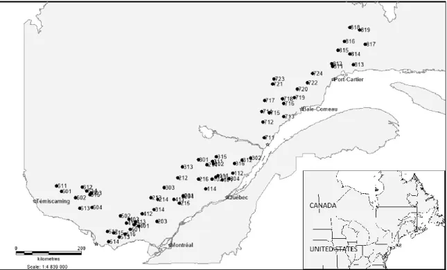 Figure 2.1. Distribution of the 72 lake catchments in the study area. 