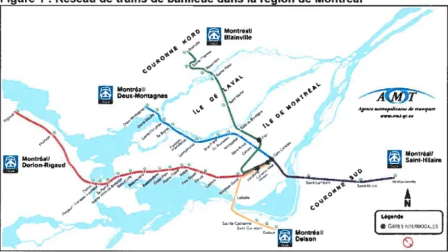 Figure I Réseau de trains de banlieue dans la région de Montréal
