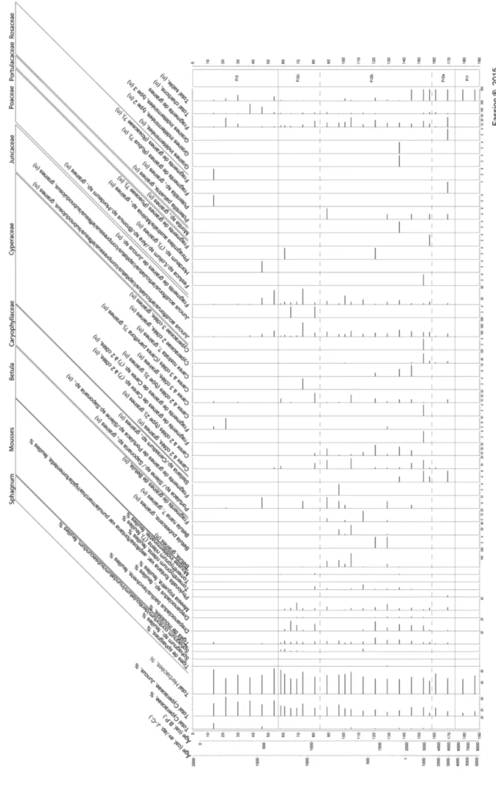 Fig. 4b : Diagramme des macrorestes végétaux de taxons sélectionnés. Fig. 4b: Diagram of selected taxa plant macrofossils.