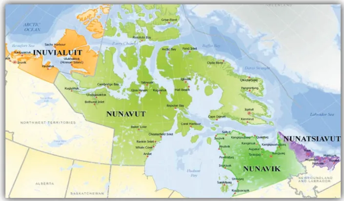 Illustration   1   :   Différentes   régions   de   l'Arctique   canadien   et   communautés   inuit