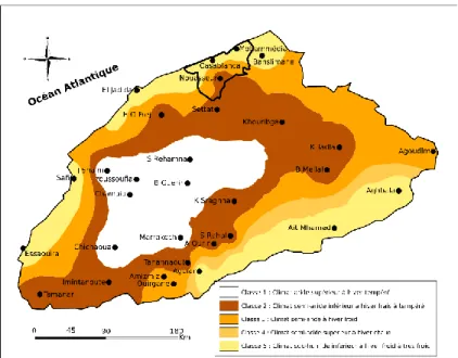 Figure 2. Climats de la partie centrale du Maroc (d’après Sebbar et  al., 2012) et délimitation du Grand Casablanca (trait noir épais).