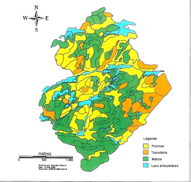 Figure 5. Distribution spatiale des communautés forestières de la SBL selon leur stade successionnel