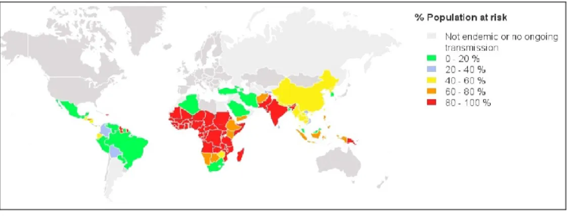 Figure 1 : Pourcentage de population à risque de paludisme, 2013 