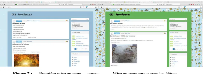 Figure 7 : Première mise en page      versus             Mise en page revue avec les élèves  Par  la  suite,  pour  évaluer  la  motivation  des  élèves,  j’ai  élaboré  un  questionnaire  numérique auquel les élèves répondent après chaque exercice de prod