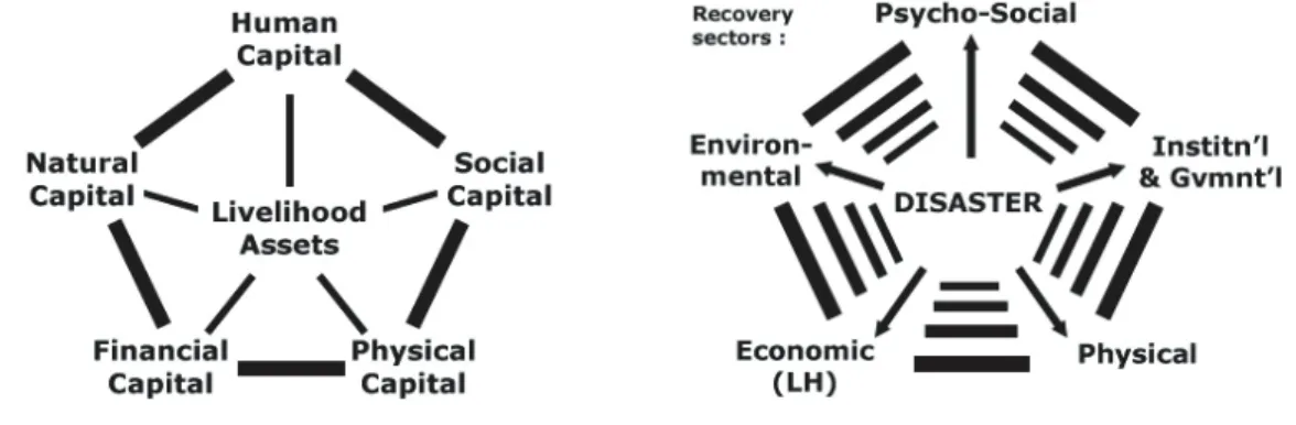 Figure 12 Similitude entre le modèle de pentagone des biens (A) et   de recouvrement après désastre (B) 
