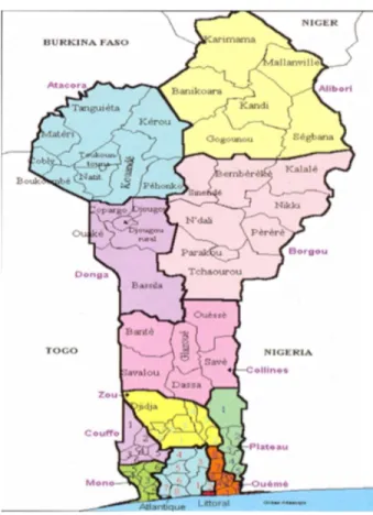 Figure 6 : Carte du Bénin avec représentation des douze départements 
