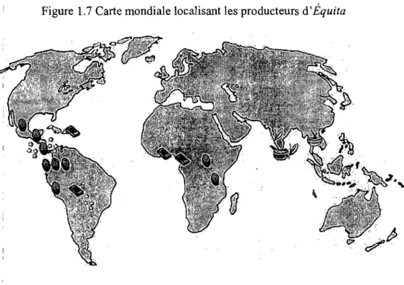 Figure 1.7 Carte mondiale localisant les producteurs d' Équita 
