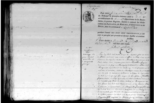 Figure 3 – Registre d’état-civil de Cognières, 7 février 1831  1-1 – Les employés de la forge de Montagney :       