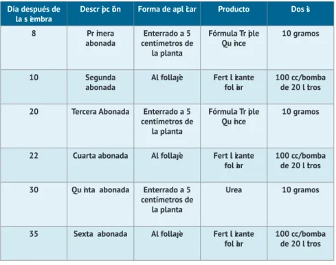 Tabla 3. Programa de fertilización para el cultivo de pepino