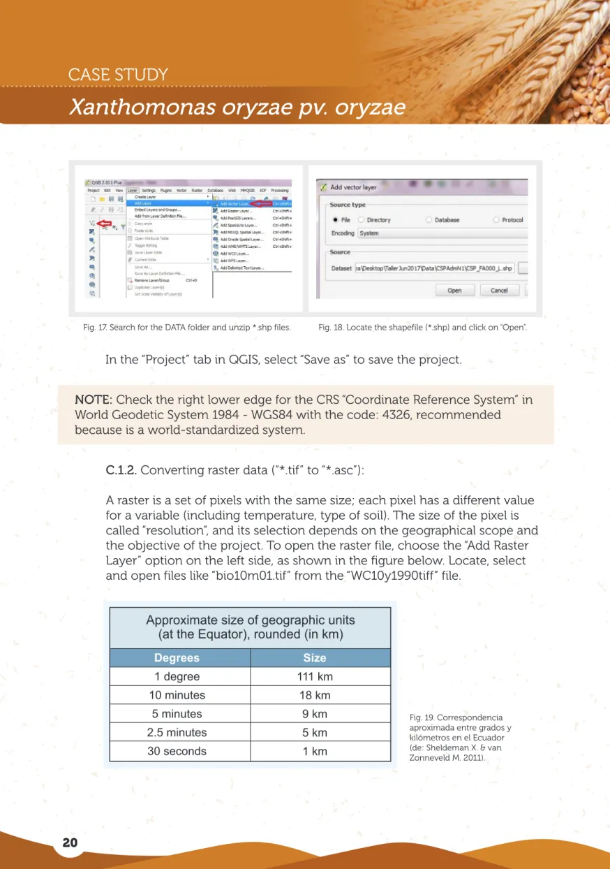 Fig. 17. Search for the DATA folder and unzip *.shp files. Fig. 18. Locate the shapefile (*.shp) and click on “Open”