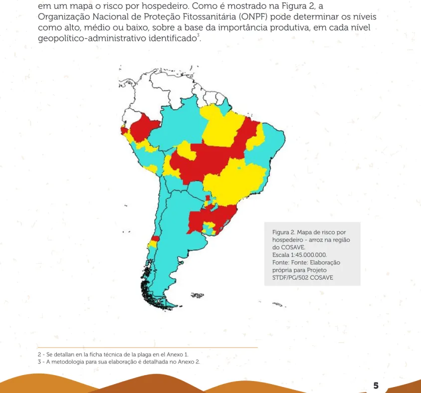 Figura 2. Mapa de risco por  hospedeiro - arroz na região  do COSAVE. 