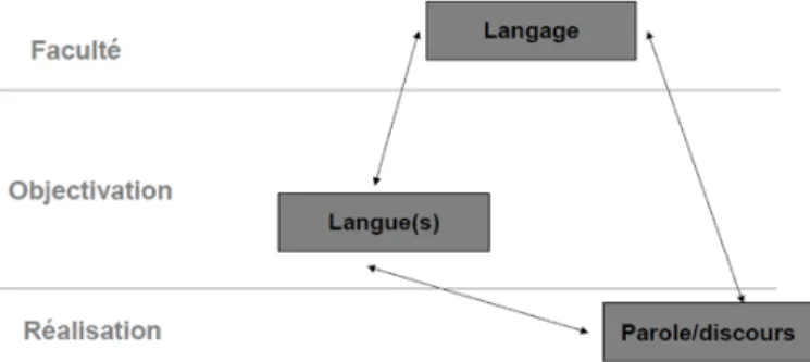 Tableau 1 : Représentation des rapports « langage, langue(s) et parole/discours » 