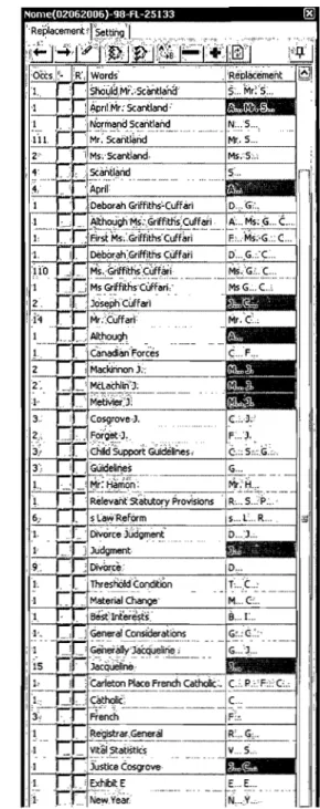 Figure  1.3:  Enlargement of the  NOME  interface  window  of figure  1.2  showing  noise  such as "Child Support Guidelines" and"Divorce Judgement" that NOME produces