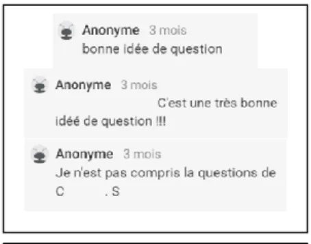 Figure 2 : Commentaires d'élèves sous  les questions de la plateforme Padlet 