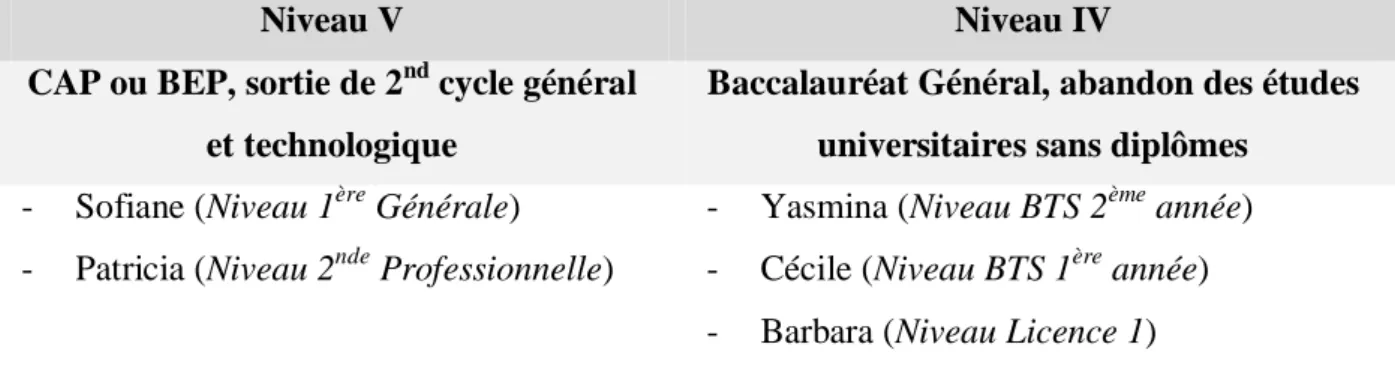 Tableau n°17 : Niveaux de formation des jeunes