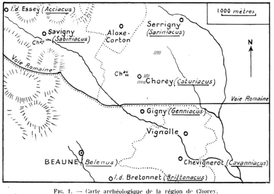 Fig.  1.  —  Carte  archéologique  de  la  région  de  Chorey. 