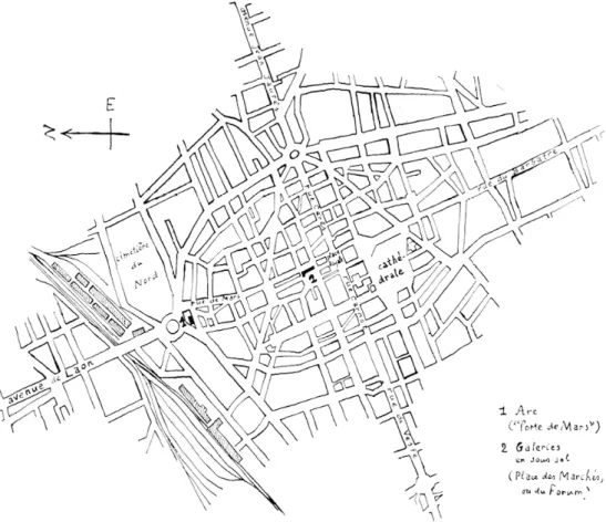 Fig.  1.  —  Situation  des  galeries  souterraines  dans la  ville actuelle  de Reims