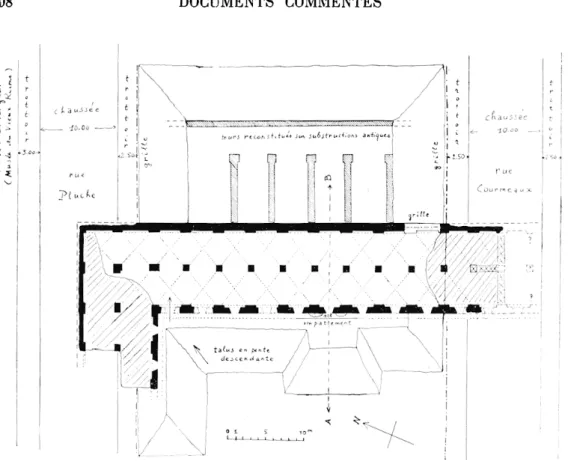 Fig.  2.  —  Plan  des  galeries  souterraines du  « forum »  de  Reims  (1953).  Les  deux  extrémités,  hachurées,  sont  remblayées  presque  jusqu'aux  voûtes