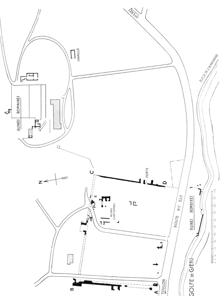 Fig.  2.  —  Ruines  grecques  d'Olhia  (ABCD)  et  ruines  dYpoques  romaine  et  chrétienne  V