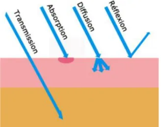 Figure 4 : Schéma représentant les différentes interactions du laser et des tissus  dentaires (GroupIMD 2016b) 
