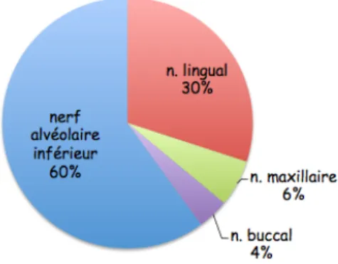 Figure 4 : Répartition des douleurs neuropathiques post-traumatiques selon le nerf  lésé (Cappeau 2012) 