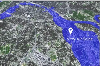 Figure  18  Carte des  repères des plus  hautes  eaux  connues  du  bassin  de la Seine (Géoportail, 2018) 