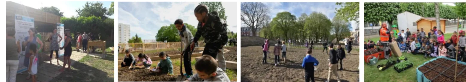 Figure 23 Semi de la prairie fleurie d’Audigeois avec les élèves de l’école Jean Moulin (Claire Barriere, 2018)  Figure 24 Atelier Bac-sac Groupe scolaire Langevin (Margaux Dupré, 2017) 