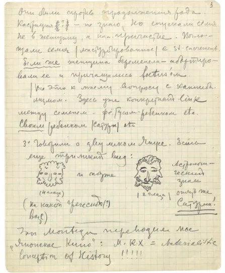 Fig. 7 : S. M. Eisenstein, Journal du 4 janvier 1930,  RGALI, Moscou, 1923-2-1116, 3 