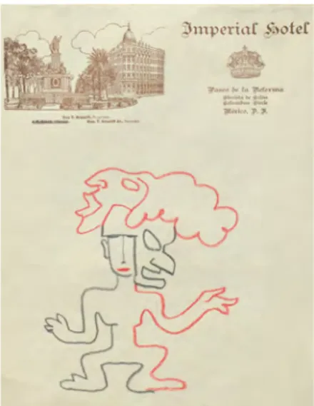 Fig. 8 : S. M. Eisenstein, dessin mexicain, Janus à trois têtes, 1931,  RGALI 1923-2-1295 © Archives d’État de la littérature et de l’art, Moscou