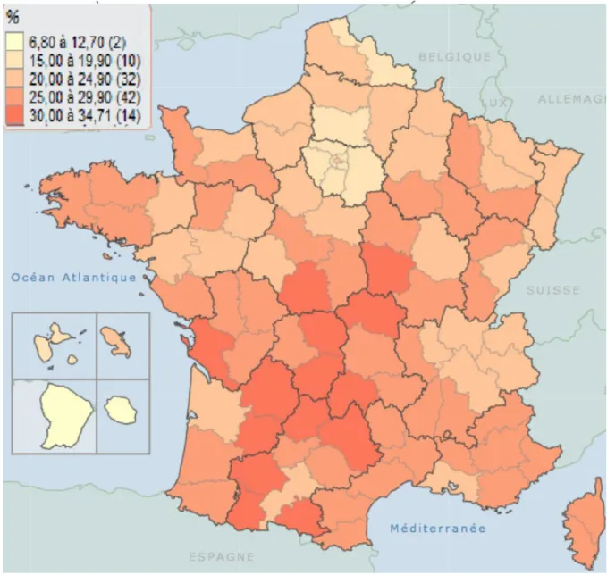 Figure 2 : Répartition des personnes âgées de plus de 60 ans en France en 2011 (en %) 