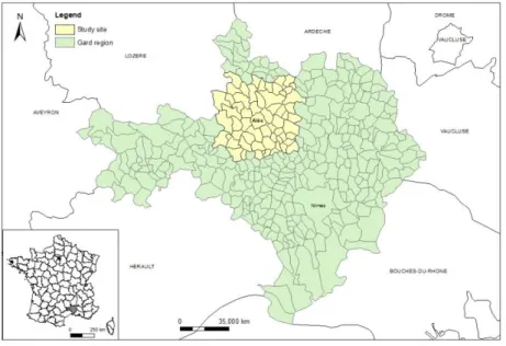 Figure 2: Map of the study area around Alès 