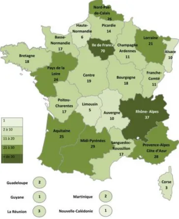 Figure 3. Répartition des EMSP en France en Août 2017.  Source : SFAP (28) 