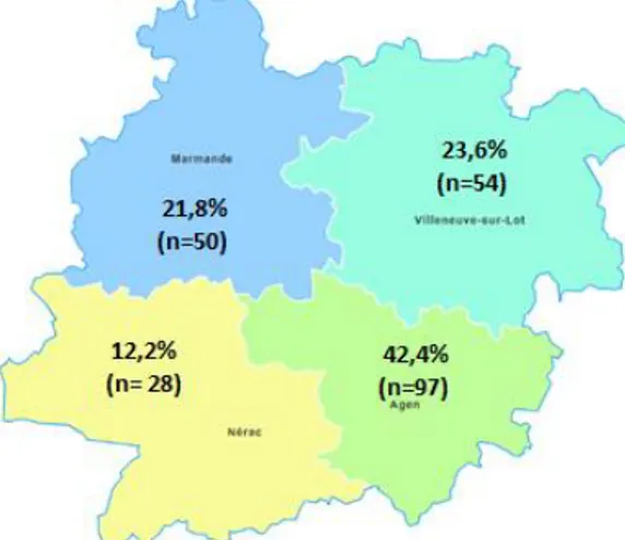 Figure 6. Répartition des médecins généralistes du Lot-et-Garonne selon  l'arrondissement
