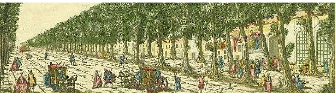 Figure 1   Vue des boulevards prise du premier café près du Réservoir de la Ville, estampe, 1750   https://cutt.ly/TfHdkTd 