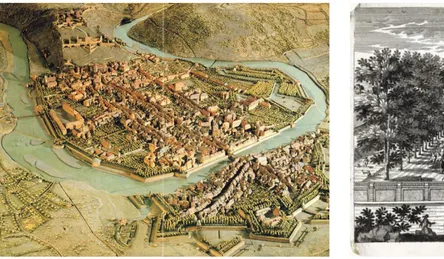 Figure 6 : Le cours-la-Reine, une promenade urbaine  plantée en 1616 par Aveline avec Privilège du Roy 