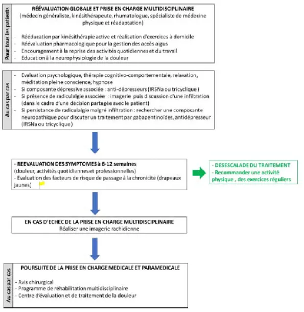 Figure 2 : Prise en charge globale du patient souffrant de lombalgie chronique ou à risque de  chronicité (HAS, 2019) 