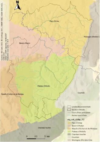 Figure 2 : Régions naturelles de Bourgogne présentes  sur le secteur d'étude.