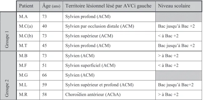 Tableau 3: Descriptif des patients inclus 