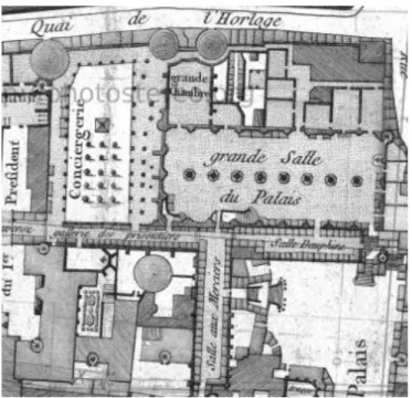 Fig. 1.1 : Carte de la Conciergerie du Palais avec les différents lots des boutiques  et échoppes mitoyennes