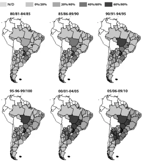 Figura 6.1. Evolution of the area planted with soybean in relation  to other extensive agricultural crops in Argentina, Brazil, Paraguay, 