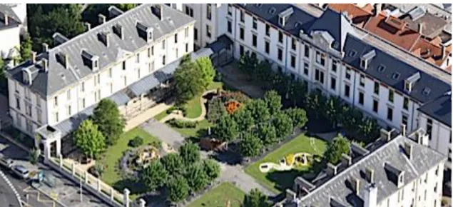 Figure 2 : jardin thérapeutique de Nancy (https://lebonheurestdanslejardin.org/tag/chu-nancy/) 