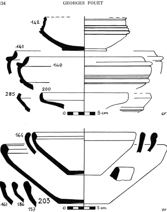 Fig. 15. — Jattes carénées  (en haut) ; terrines tronconiques à bords rabattus  [en  bas)