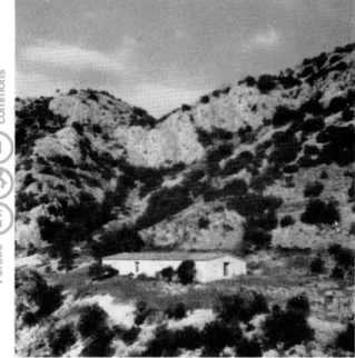 Fig.  1.  —  Vue  du  gisement  à  partir  du  Pont  du  Diable.  La  station  se  situe  au-dessus  de  l'angle  gauche du  toit de la  bergerie