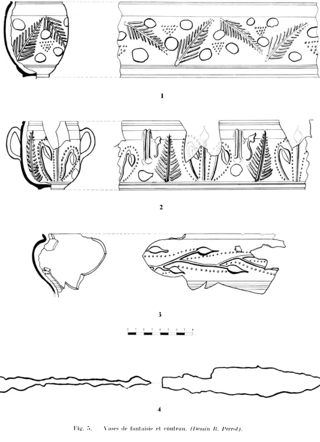 Fig.  5.  —  Vases  de  fantaisie  et  couteau.  (Dessin fi.  Perrot). 