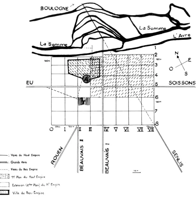 Fig.  1.  —  Les  trois  étapes  de  la  ville  gallo-romaine  Samarobriva- Amiens. 