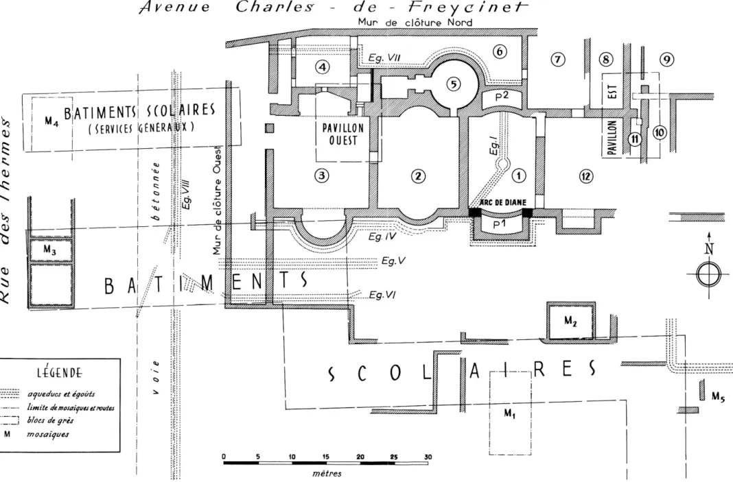 Fig.  11. —  Plan d'ensemble des thermes  de  Cahors,  d'après les  relevés de  J. Thiéry,  ingénieur T