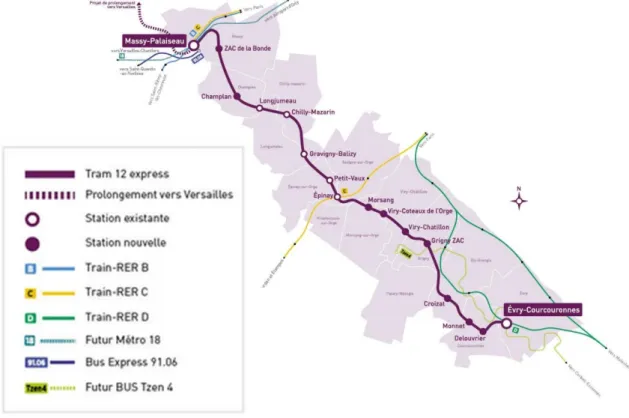 Figure 2 : Tracé du projet tram T12 express (Source : tramtrain-massyevry.fr) 