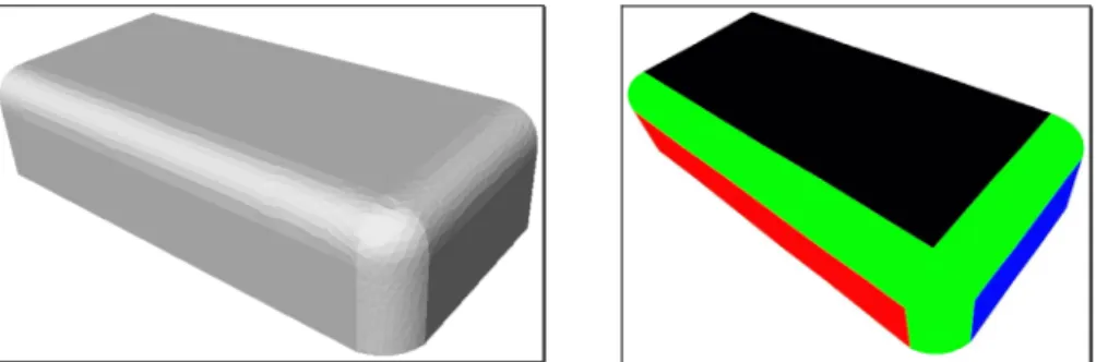 Figure 15. Polyèdre initial constitué de formes simples et résultat de la  segmentation de surface