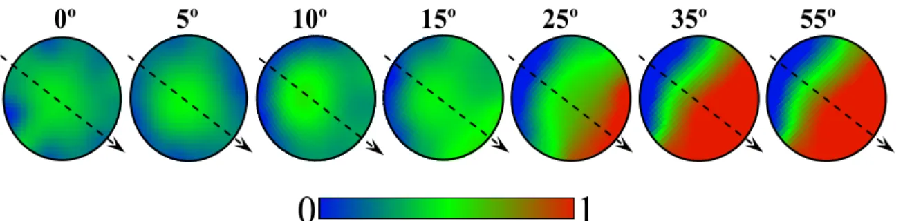 Figure 2 Exemplary illustration of the inclination effect on the flow texture (uG= 15.5 mm/s; uL= 0.7 mm/s, 55 cm  away from the bed entrance)